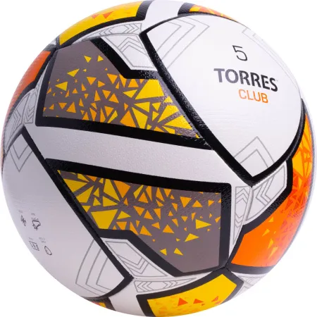 Мяч футб. TORRES Club, F323965, р.5, 10 пан., ПУ, гибрид. сшив, бел-оранж-желт за 2&nbsp;225.30 ₽ купить в Астрахани